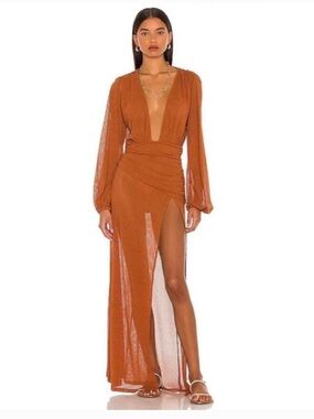 Camila Coelho Kimber Mesh Maxi Dress Cover Up orange size XS